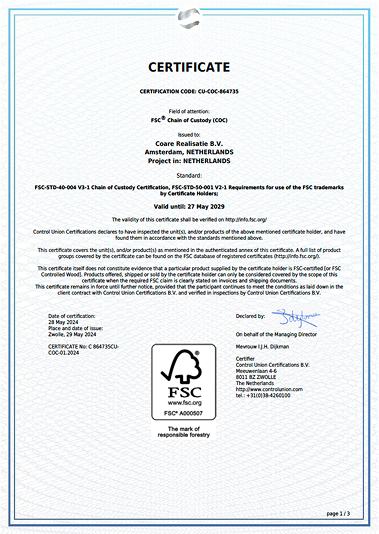 Certificaat   FSC&reg; Chain of Custody (COC)